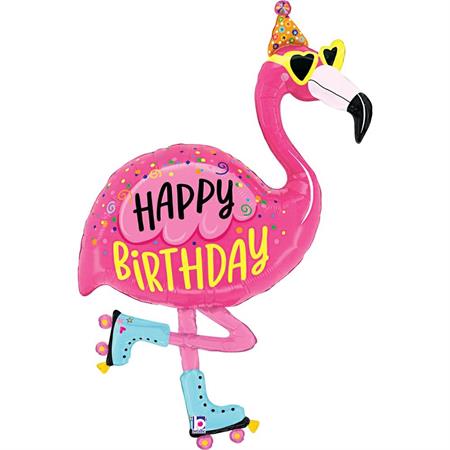 Folija baloni u obliku – Pink flamingo Happy Birthday