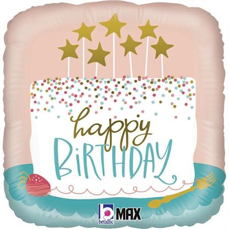 Folija balon kvadrat – Happy Birthday torta zvjezdice