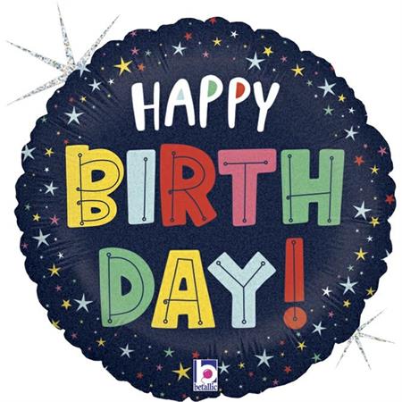 Folija balon kvadrat – Happy Birthday zvjezdice