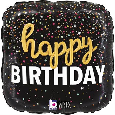 Folija balon kvadrat – Happy Birthday zvjezdice i šljokice