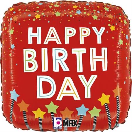 Folija balon kvadrat – Happy Birthday šarene zvjezdice