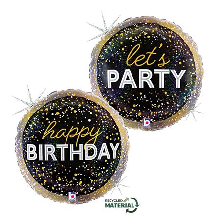 Folija balon krug – Happy Birthday Let’s party šljokice