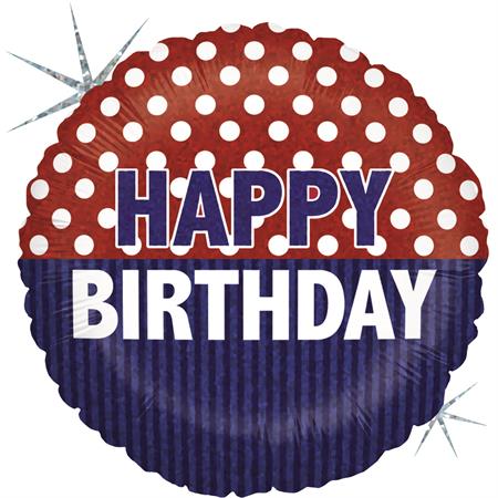 Folija balon krug - Happy Birthday tačkice i pruge