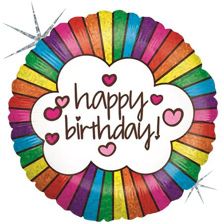 Folija balon krug - Happy Birthday dugine boje i srca