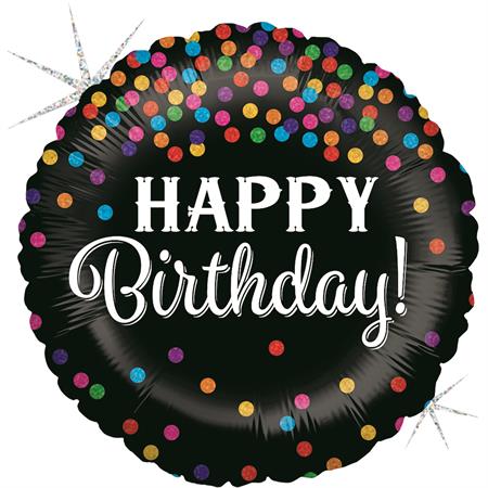 Folija balon krug – Happy Birthday šarene konfete