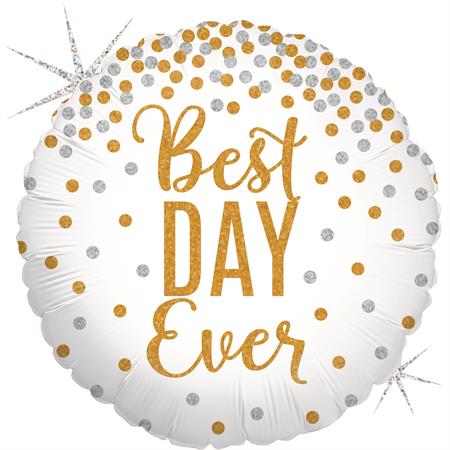Folija balon krug – Best Day Ever zlatne i srebrne konfete