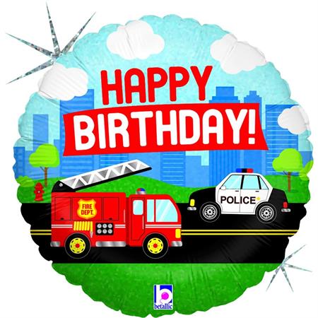 Folija balon krug – Happy Birthday vatrogasci i policija