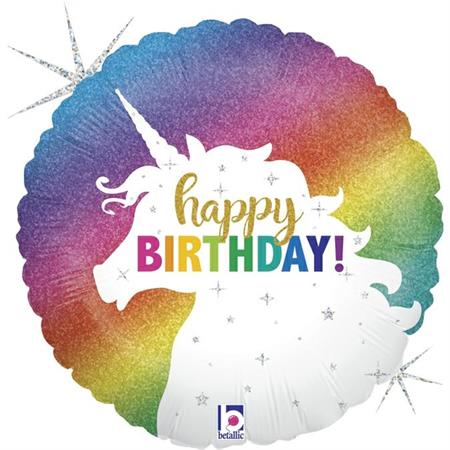Folija balon krug – Happy Birthday unicorn