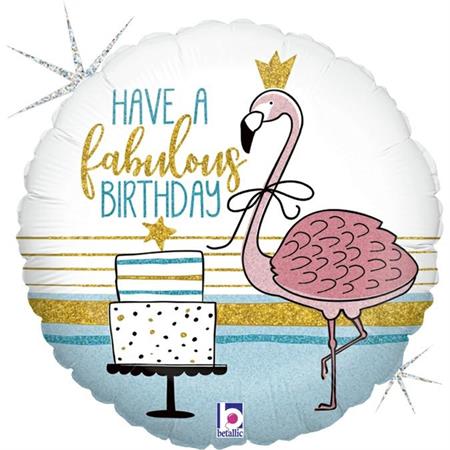 Folija balon krug – Have a Fabulous Birthday flamingo