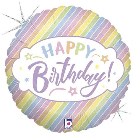Folija balon krug – Happy Birthday pastel pruge