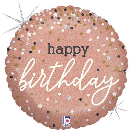 Folija balon krug - Happy Birthday rose gold