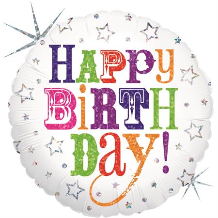 Folija balon krug – Happy Birthday srebrne zvjezdice
