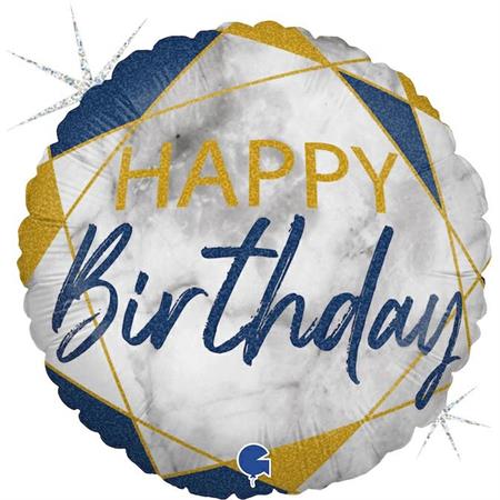Folija balon krug – Happy Birthday marble plavi