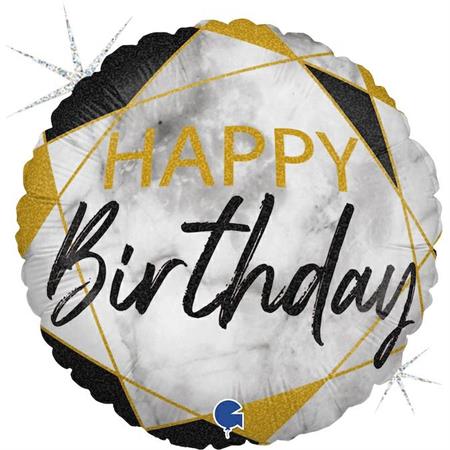 Folija balon krug – Happy Birthday marble crni