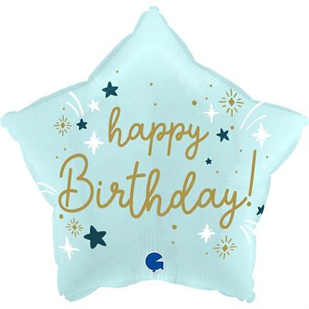 Folija balon zvijezda – Happy Birthday pastel plavi