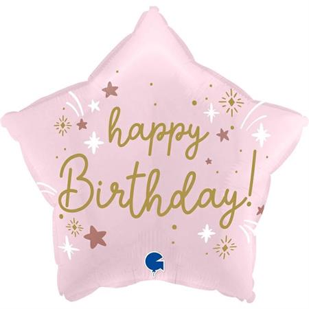Folija balon zvijezda – Happy Birthday pastel rozi