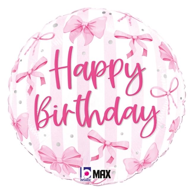 Folija balon krug – Happy Birthday roze mašnice