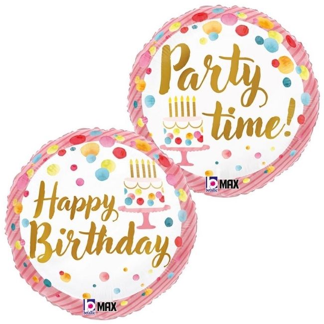 Folija balon krug – Happy Birthday Party time konfete i torta
