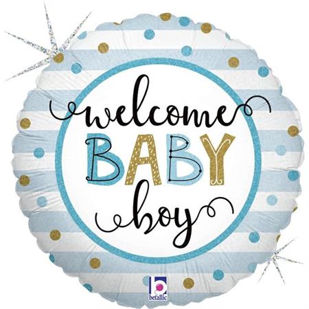 Folija baby balon krug - Welcome baby Boy plavo zlatni