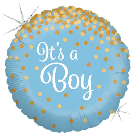 Folija baby balon krug - It's a Boy plavi sa zlatnim šljokicama