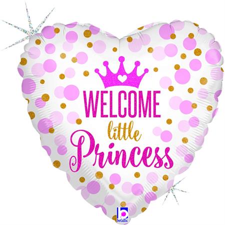 Folija baby balon srce - Welcome little Princess pink sa zlatnim šljokicama