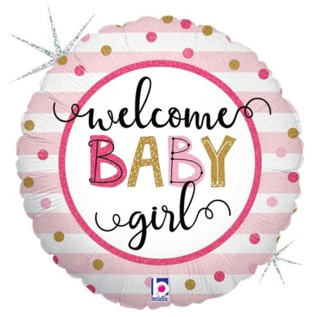 Folija baby balon krug - Welcome baby Girl rozo zlatni