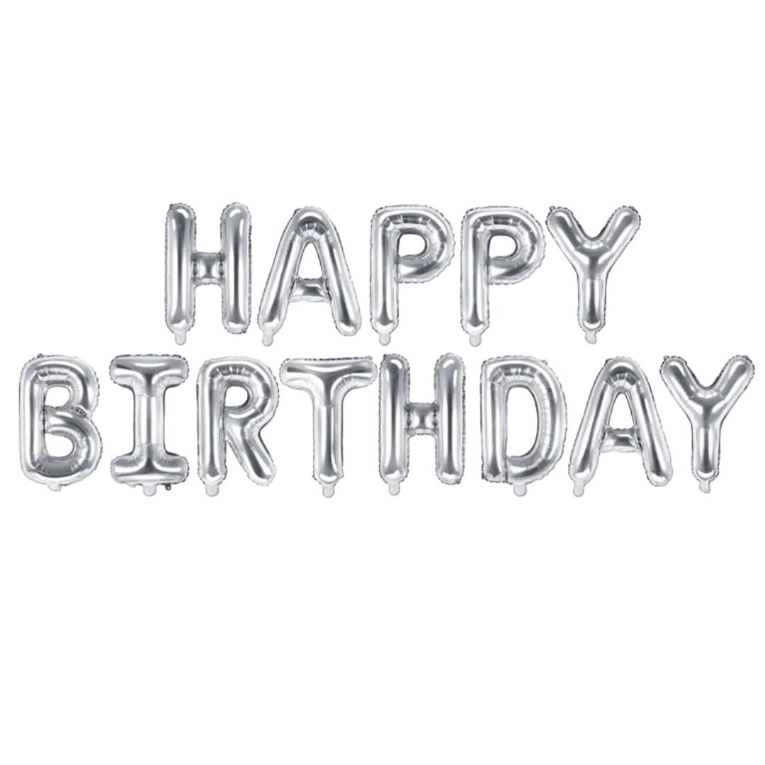 Folija balon set srebrnih slova HAPPY BIRTHDAY