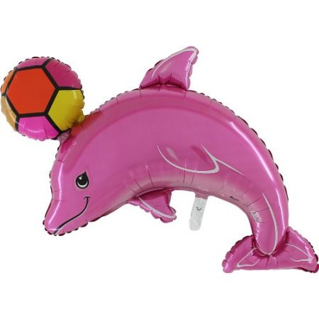 Folija balon delfin rozi sa loptom