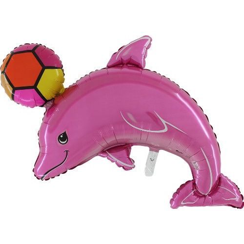 Folija balon delfin rozi sa loptom