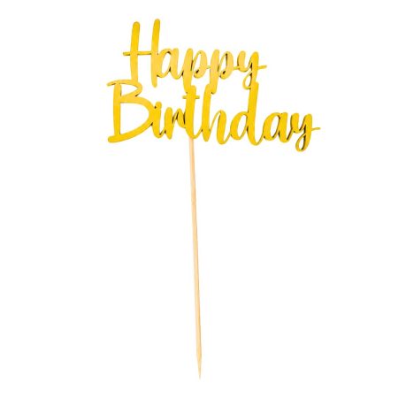 Toper za tortu “Happy Birthday” u žutoj boji
