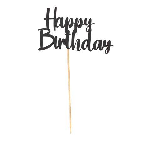 Toper za tortu “Happy Birthday” u crnoj boji