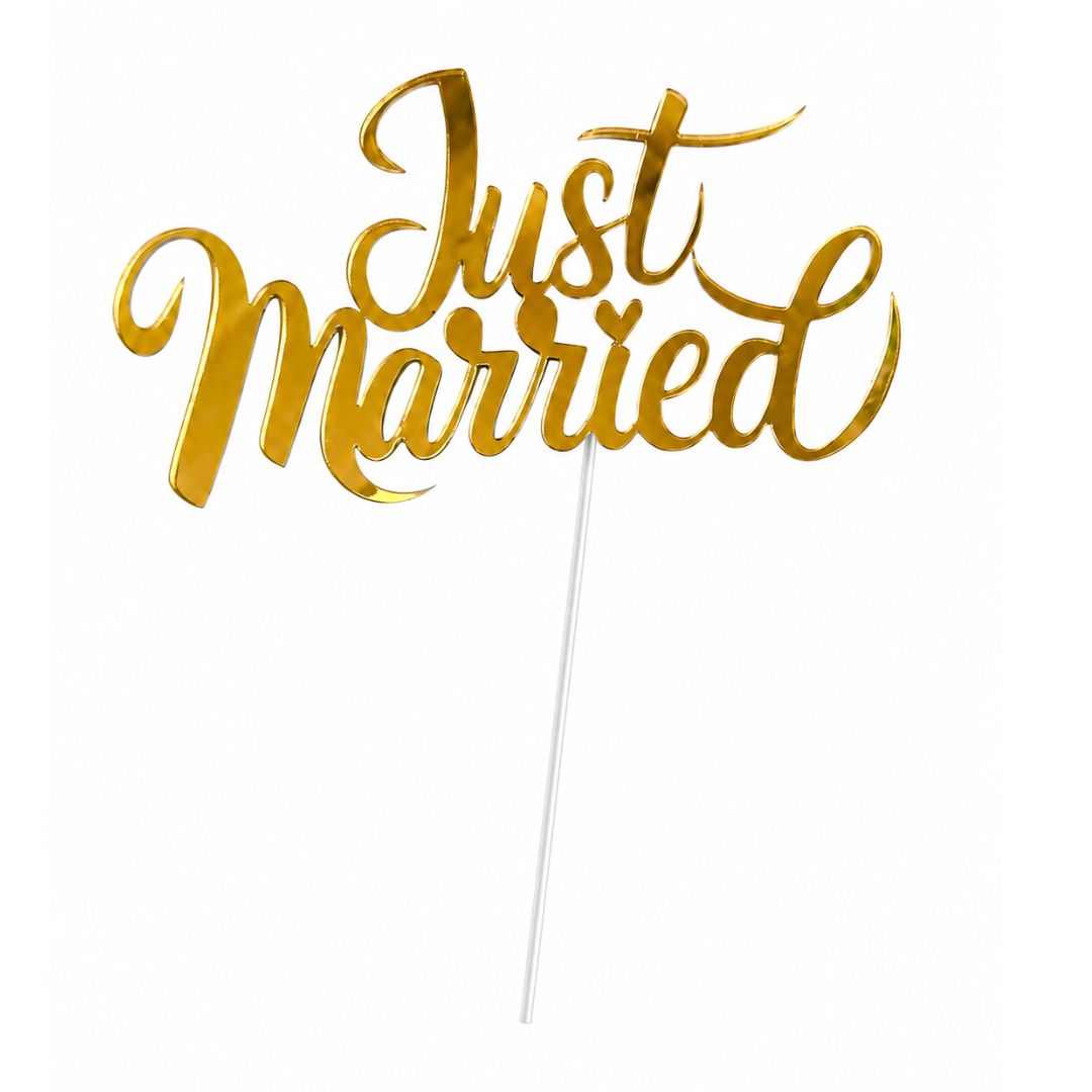 Toper za tortu “Just Married” u zlatnoj boji