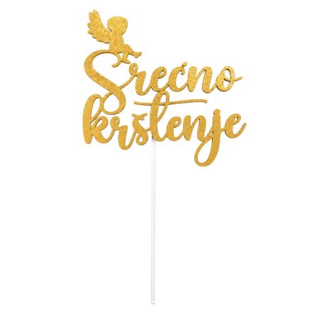 Toper za tortu “Srećno krštenje” u zlatnoj boji
