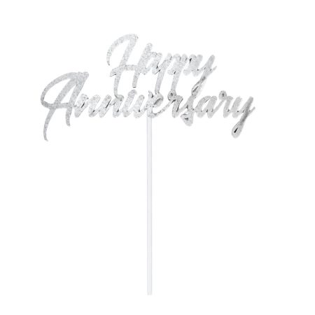 Toper za tortu “Happy Anniversary” u srebrnoj boji