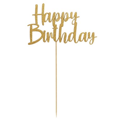 Toper za tortu “Happy Birthday” u zlatnoj boji