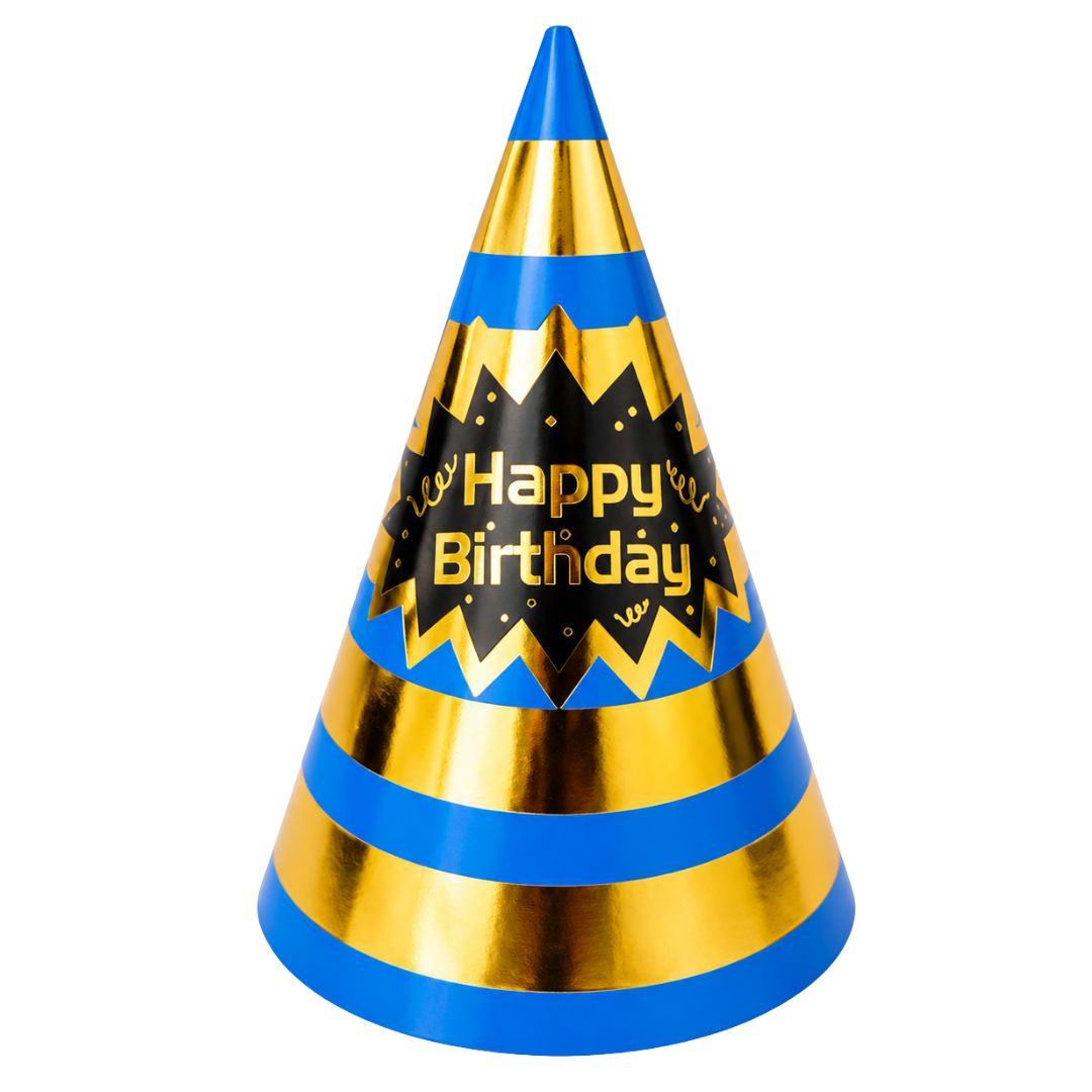 Kapice plave sa zlatnim prugama Happy Birthday