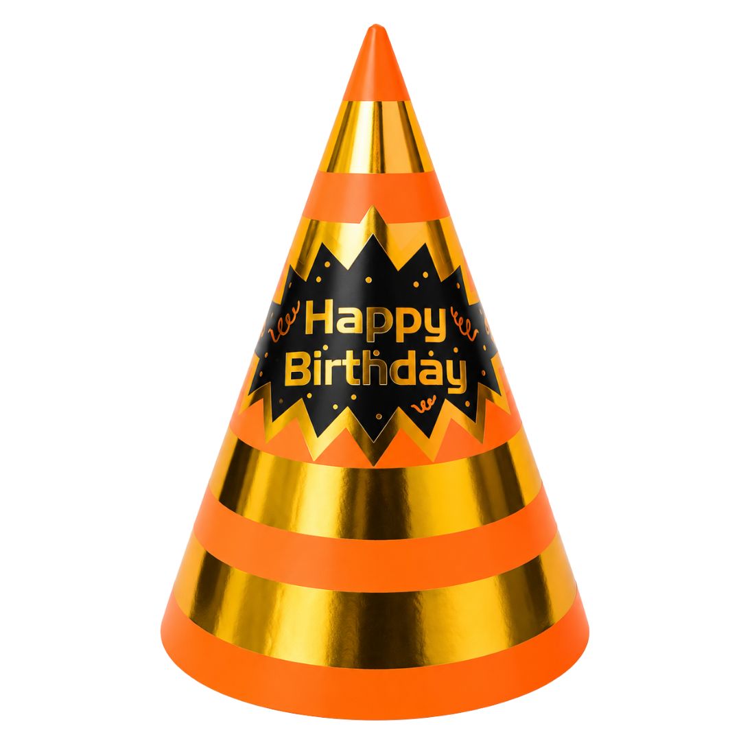 Kapice narandžaste sa zlatnim prugama Happy Birthday